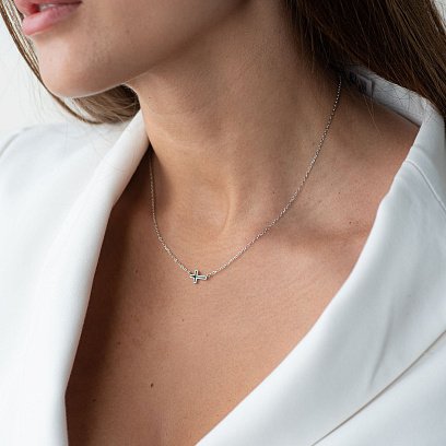 Срібне кольє "Хрестик" (емаль) 181070 №5