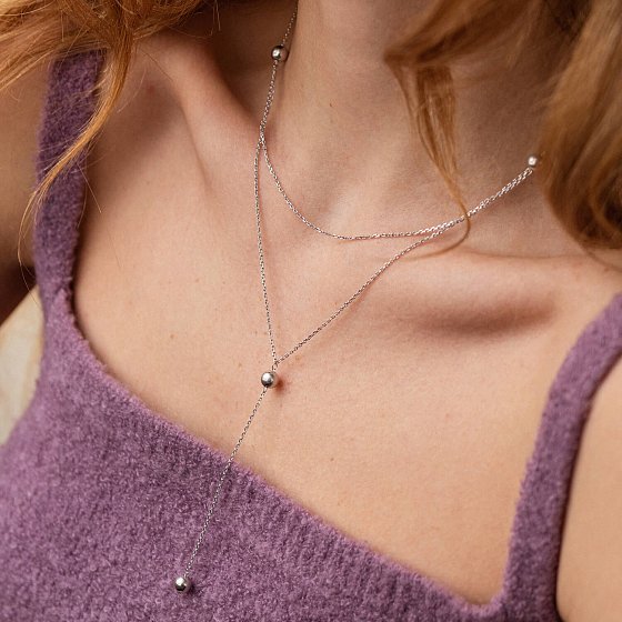 Серебряное колье - галстук с шариками 908-01398