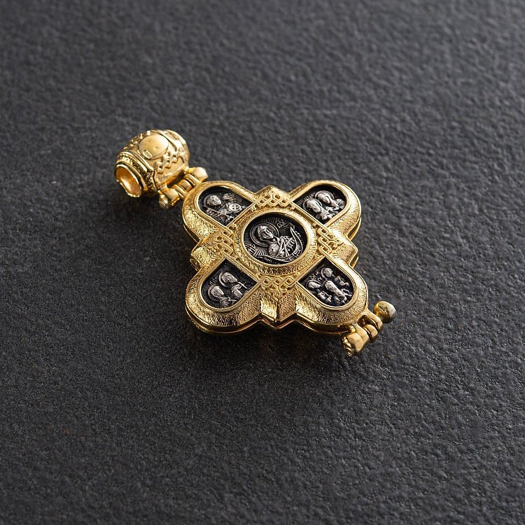 Серебряный мощевик с позолотой "Господь Вседержитель. Божия Матерь" 131805 от ювелирного магазина Оникс - 3