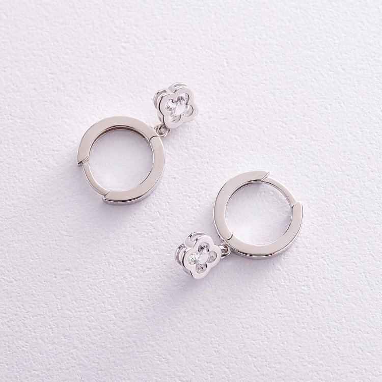 Срібні сережки - кільця "Конюшина" (фіаніти) OR124010 від ювелірного магазину Онікс - 4