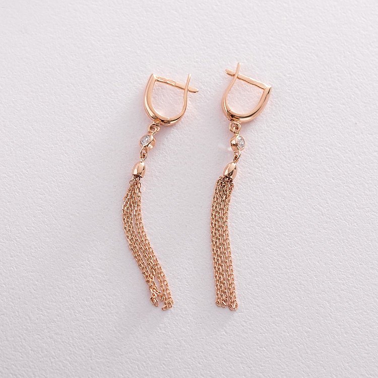 Висячие серьги из красного золота с06355 от ювелирного магазина Оникс - 1