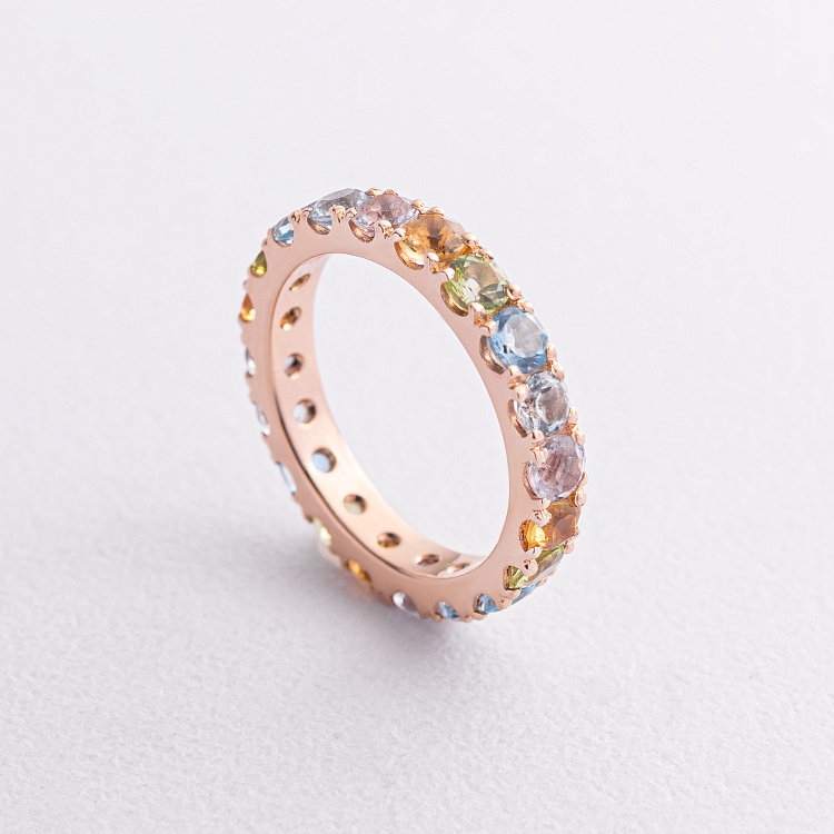Золотое кольцо с дорожкой разноцветных натуральных камней к07526 от ювелирного магазина Оникс - 9