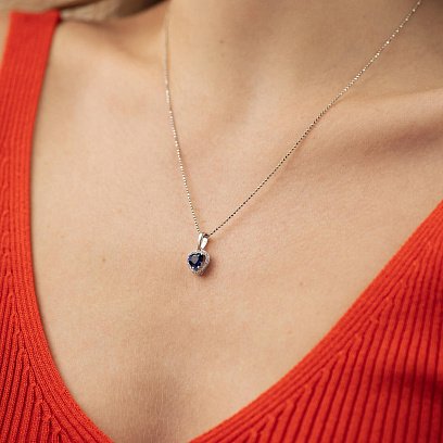 Серебряная подвеска "Сердечко" с синт. сапфиром и фианитами 3983/1р-HSPH №2