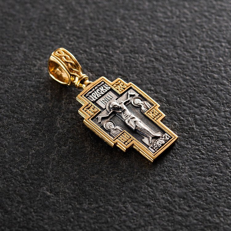 Серебряный крест "Распятие. Георгий Победоносец" 133017 от ювелирного магазина Оникс - 1