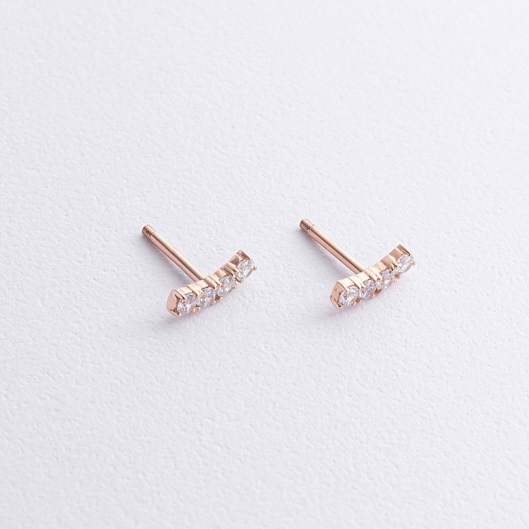 Сережки - пусети "Lora" з фіанітами (червоне золото) с09097 від ювелірного магазину Онікс - 2