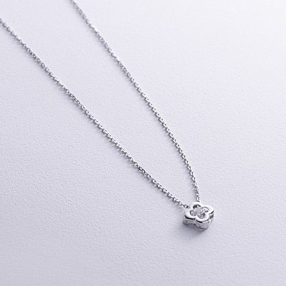 Серебряное колье "Клевер" (белый фианит) 181058 №3