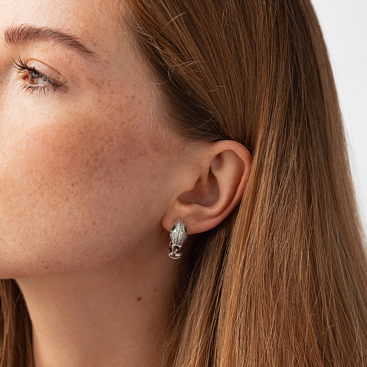 Серьги "Змеи" в белом золоте (фианиты) с09200 от ювелирного магазина Оникс - 3