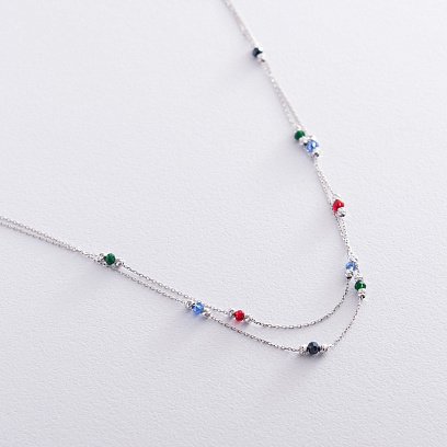 Двойное серебряное колье (разноцветные фианиты) 181114