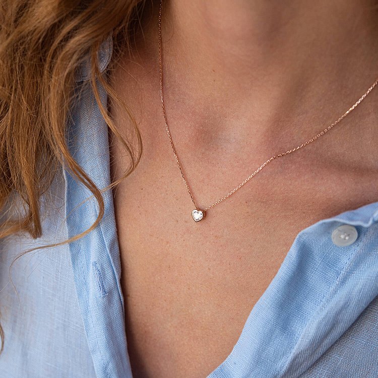 Колье "Сердечко" с фианитом (красное золото) кол02297 от ювелирного магазина Оникс - 3