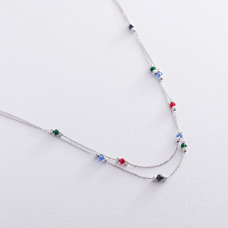 Двойное серебряное колье (разноцветные фианиты) 181114 от ювелирного магазина Оникс