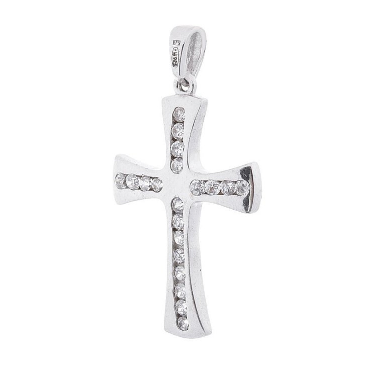 Хрестик з камінням (родій) 131987 від ювелірного магазину Онікс