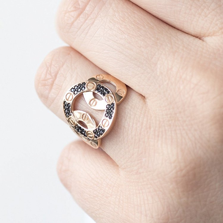 Золота каблучка з чорними фіанітами к05580 від ювелірного магазину Онікс - 4