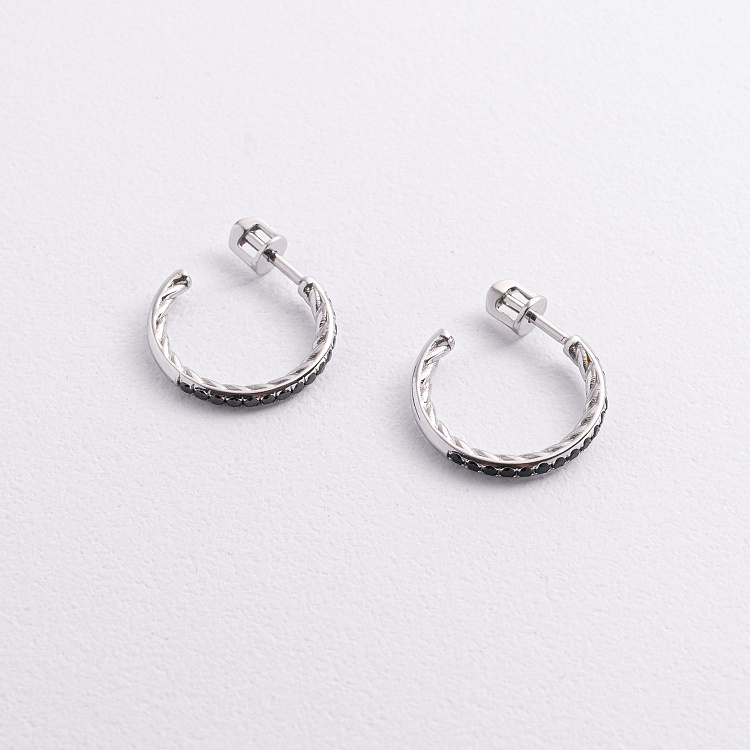 Золоті сережки - пусети (чорні фіаніти) с09567 від ювелірного магазину Онікс - 1