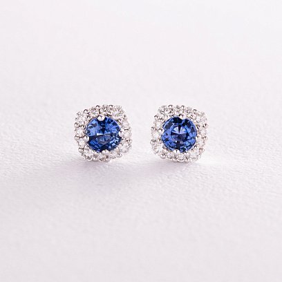 Золоті сережки - пусети з діамантами і сапфірами сб0403nl