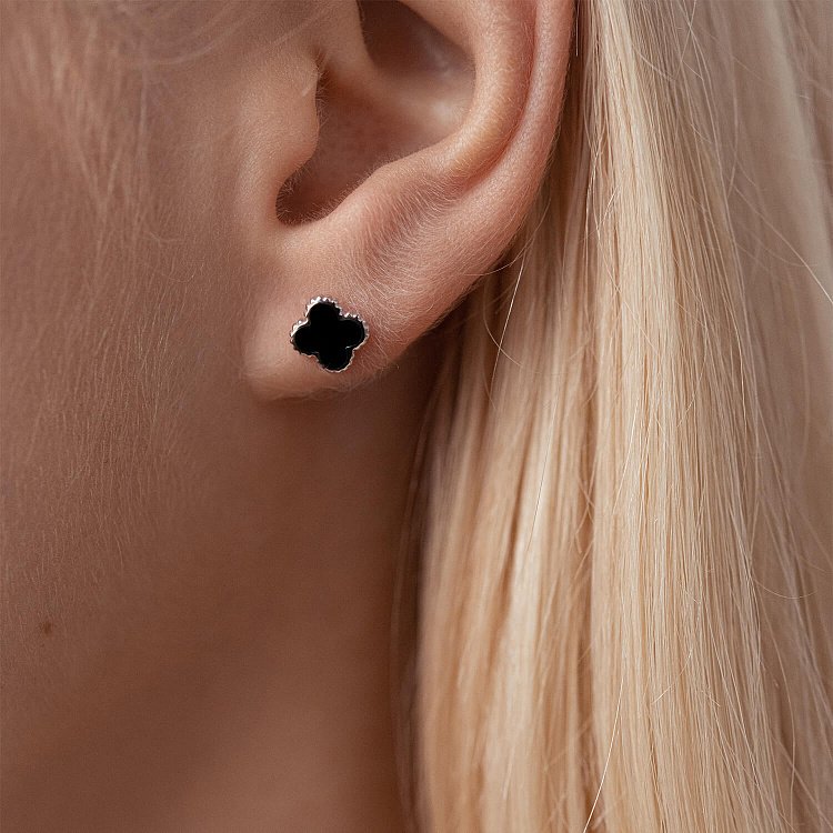 Золоті сережки - пусет "Конюшина" (емаль) 500047Bч від ювелірного магазину Онікс - 3