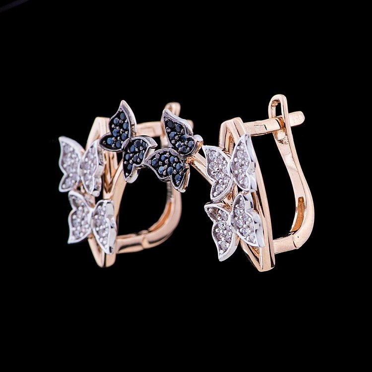 Золотые серьги "Бабочки" с фианитами с04618 от ювелирного магазина Оникс - 1