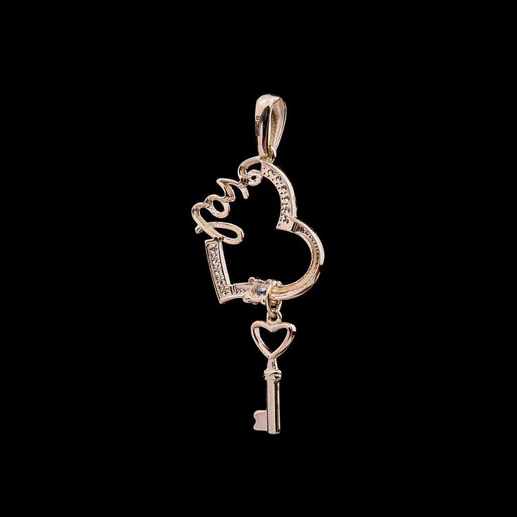 Золота підвіска "Серце і ключик" з фіанітами п02445 від ювелірного магазину Онікс - 1