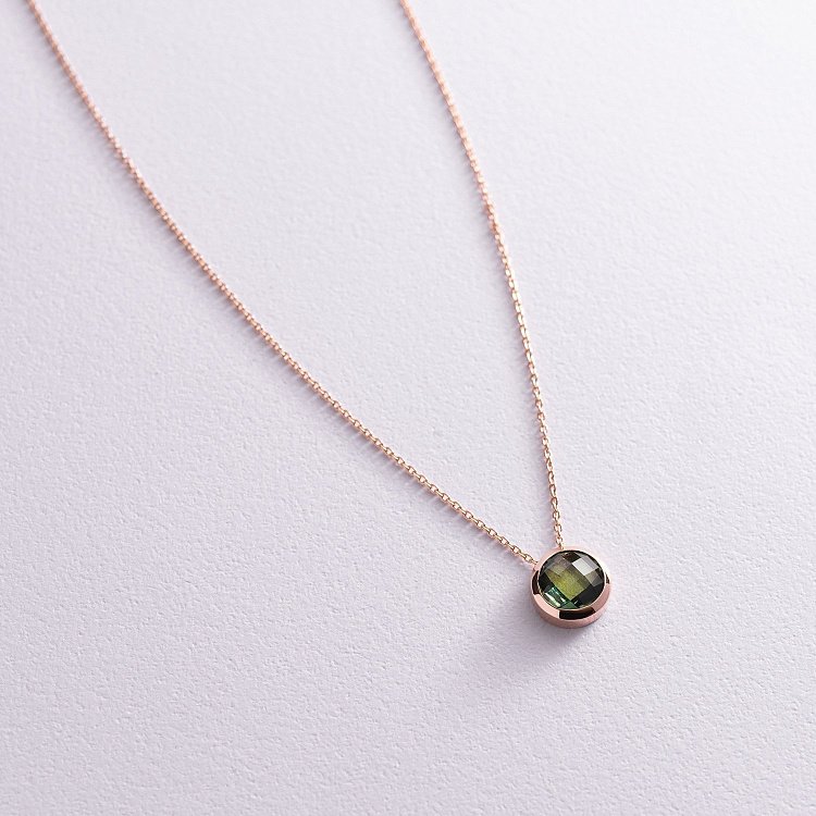 Золотое колье с зеленым фианитом кол02026 от ювелирного магазина Оникс