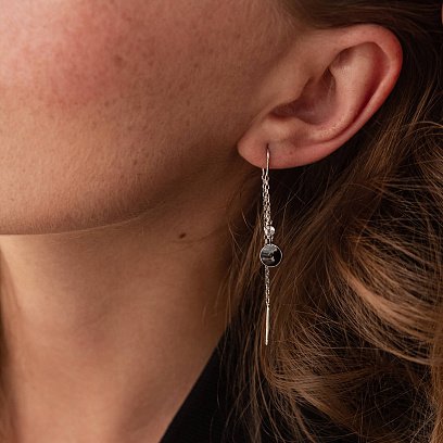 Серебряные серьги-протяжки (эмаль, фианиты) 122336 №4