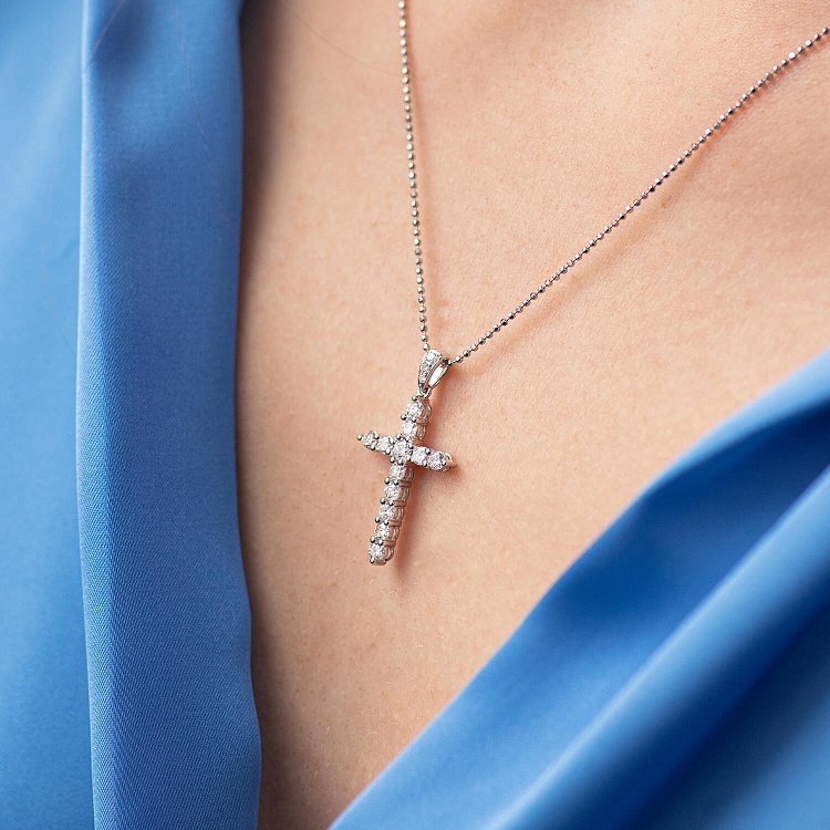 Хрестик у білому золоті з діамантами пб0313mr від ювелірного магазину Онікс - 3