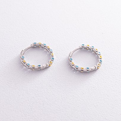 Серебряные серьги - кольца с голубыми и желтыми фианитами OR126610 №3