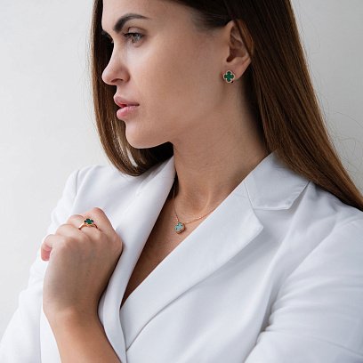 Кольцо "Клевер" в красном золоте (малахит) к06687 №2