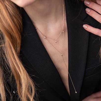 Двойное золотое колье - галстук с фианитами кол02098 №4