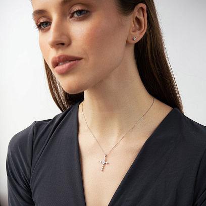 Хрестик у білому золоті з діамантами пб0407ri №2