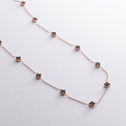 Колье "Клевер" с ониксом mini (красное золото) кол02423 №3