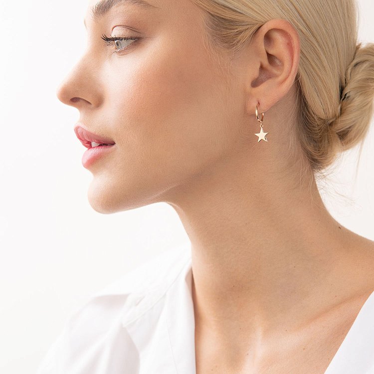 Золотые серьги - пусеты "Звездочки" с07333 от ювелирного магазина Оникс - 1