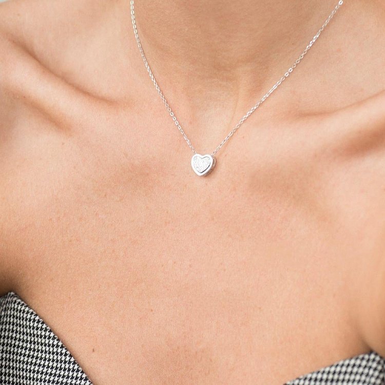 Срібне кольє з сердечком (фіаніти) 18648 від ювелірного магазину Онікс - 9