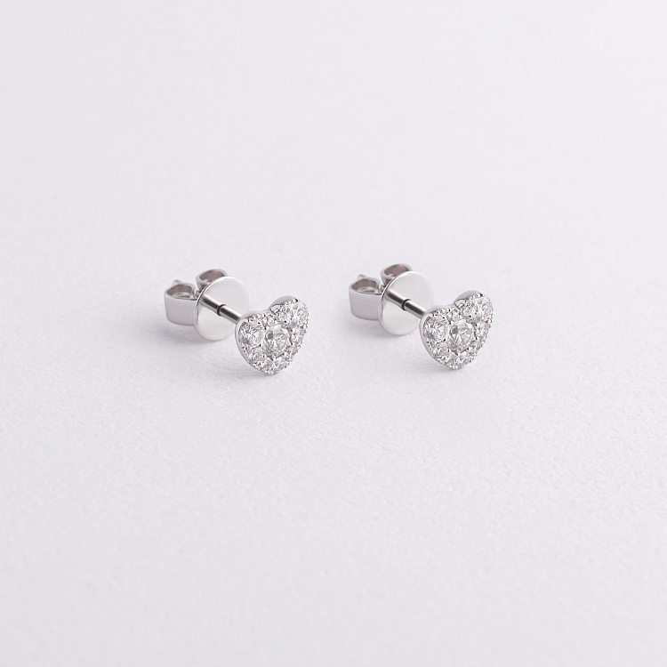 Золотые серьги - пусеты "Сердечки" (бриллианты) сб0606ri от ювелирного магазина Оникс - 1