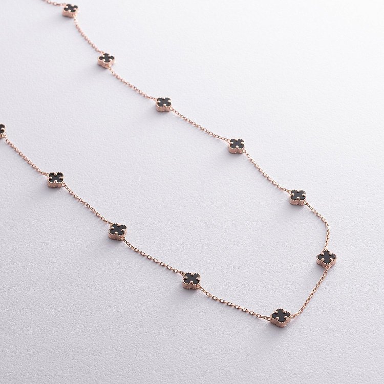 Колье "Клевер" с ониксом mini (красное золото) кол02423 от ювелирного магазина Оникс - 2