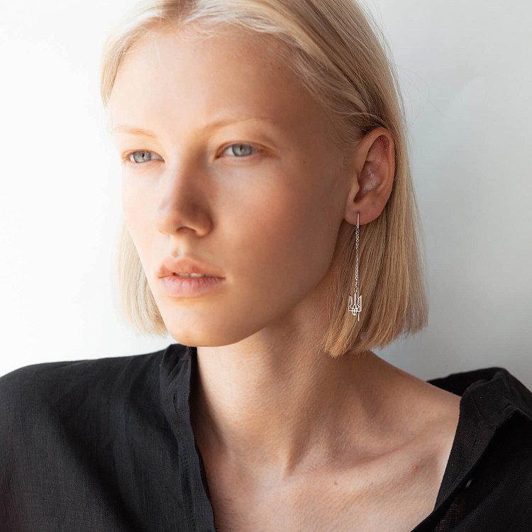 Серьги - протяжки "Герб Украины - Тризуб" (белое золото) с07974 от ювелирного магазина Оникс - 4