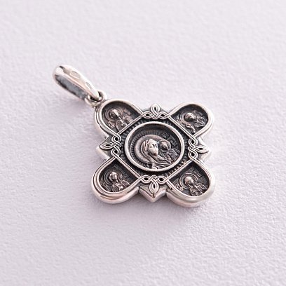 Срібний православний хрестик (чорніння) "Господь Вседержитель. Казанська ікона Божої Матері і вісім святих" 131020 №2