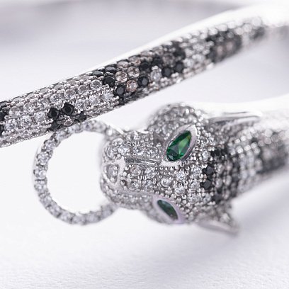 Жесткий серебряный браслет "Пантера" с фианитами 386б №5