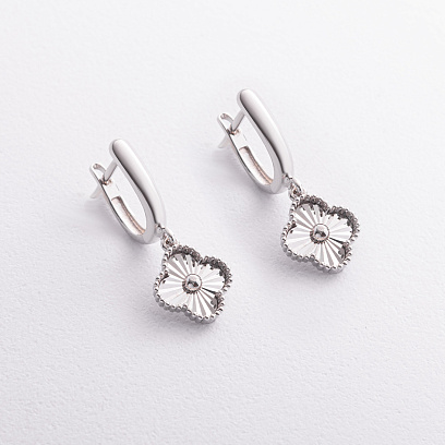 Серьги "Клевер" в белом золоте с09473