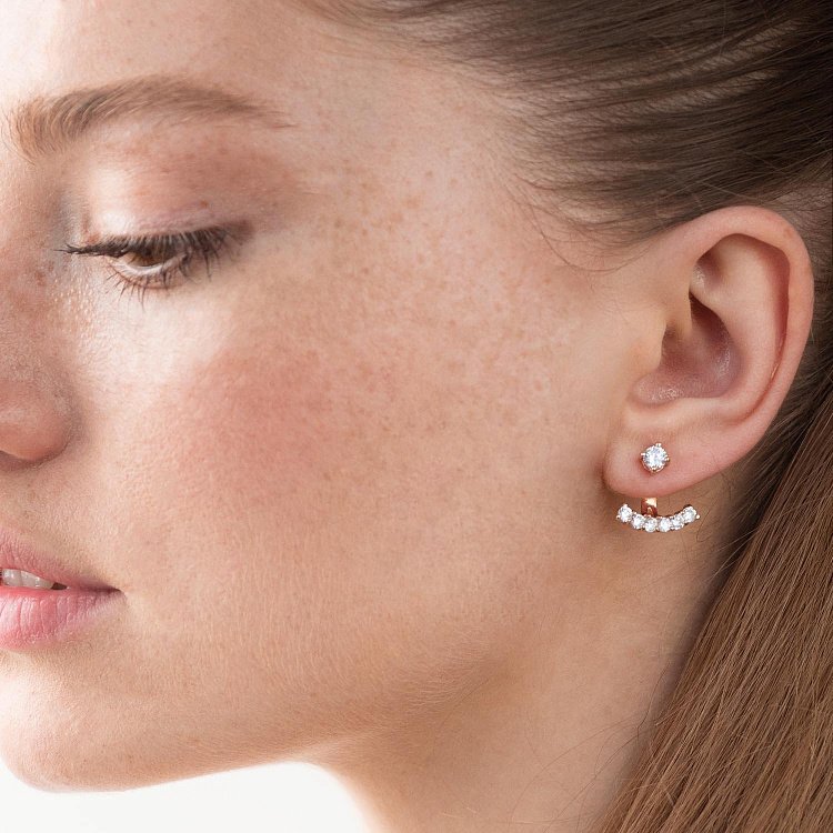 Сережки - джекети в червоному золоті (фіаніти) с04110 від ювелірного магазину Онікс - 4