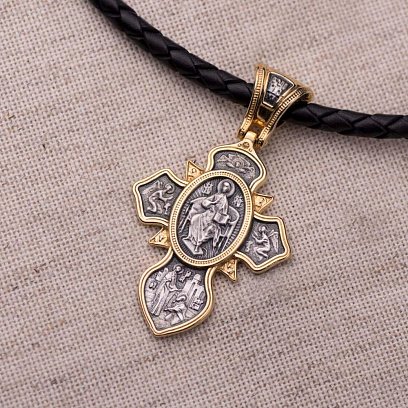 Серебряный крест «Святая Троица. Господь Вседержитель. Прп. Сергий Радонежский» с позолотой 132387