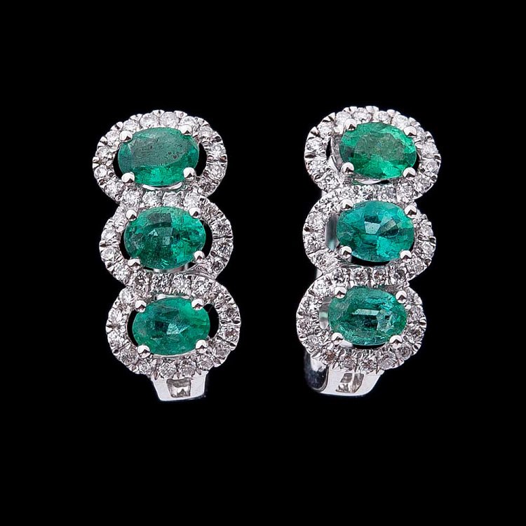 Золоті сережки з діамантами і смарагдами сб02762 від ювелірного магазину Онікс - 1