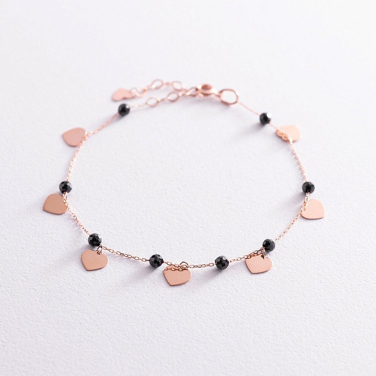 Золотой браслет "Сердечки" (фианиты) б04885 от ювелирного магазина Оникс