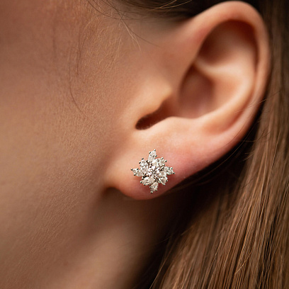 Золоті сережки - пусети "Квіточки" з діамантами сб0563sm №4