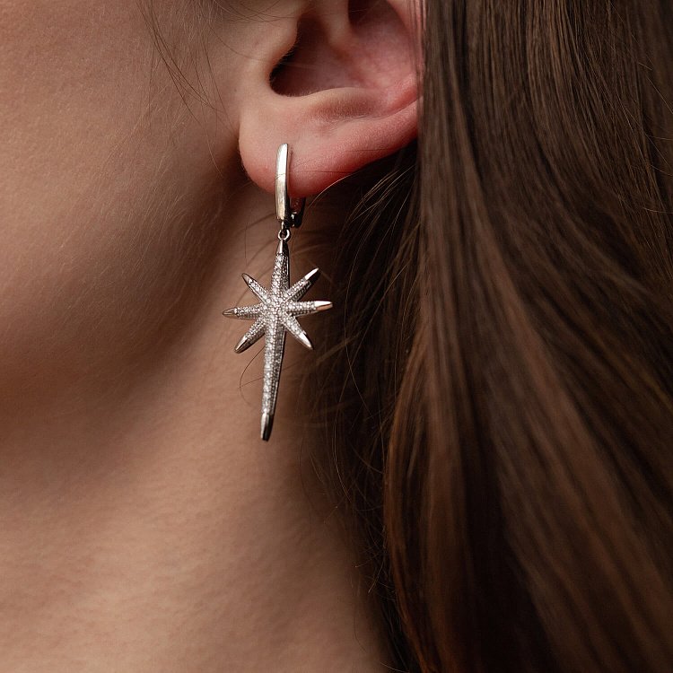 Серебряные серьги "Звездочка" с фианитами 121721 от ювелирного магазина Оникс