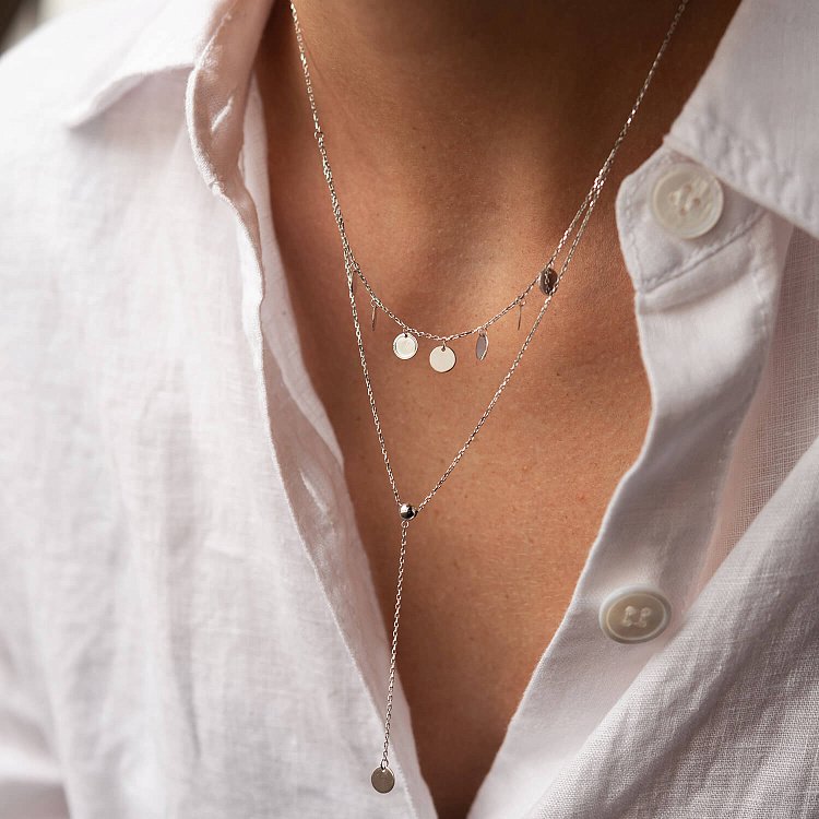 Подвійне кольє - краватка "Монетки" у білому золоті кол02283 від ювелірного магазину Онікс - 9