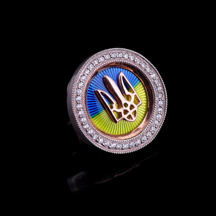 Значок зі срібла і золота "Герб України" знач прокур від ювелірного магазину Онікс