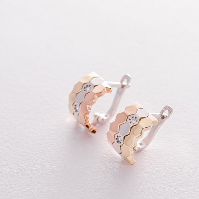 Золотые серьги на английской застежке с фианитами с06391