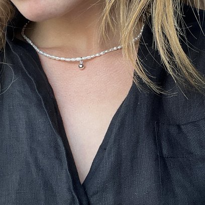 Серебряное колье "Жемчужинки с шариком" жемшар №11