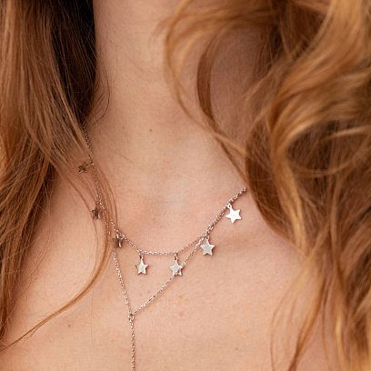 Подвійне срібне кольє "Зірочки" 181035 №5
