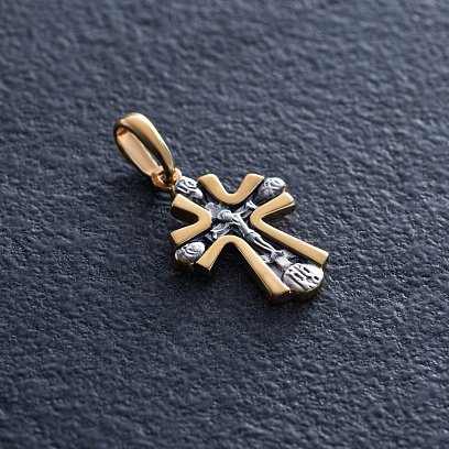 Серебряный детский крестик "Распятие. Спаси и Сохрани" с позолотой 131803
