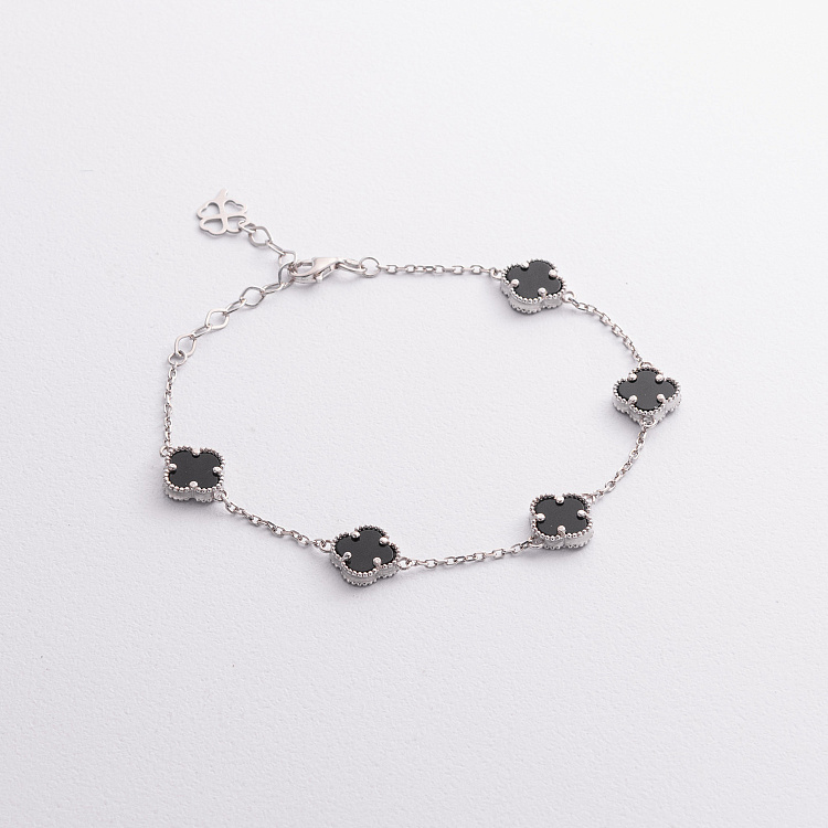 Серебряный браслет "Клевер" (оникс) 141824 от ювелирного магазина Оникс